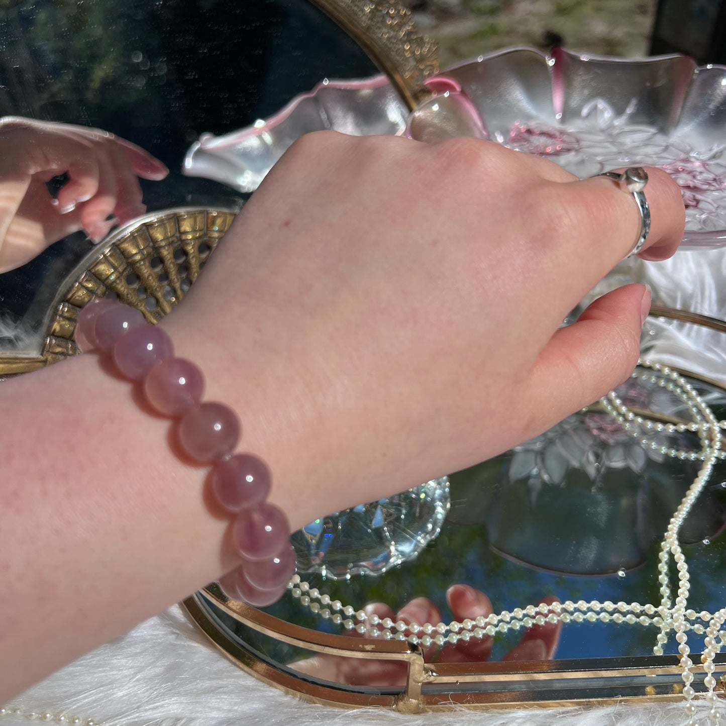 Pink Purple Star Rose lavender Quartz Crystal beaded bracelet - 11.9mm
