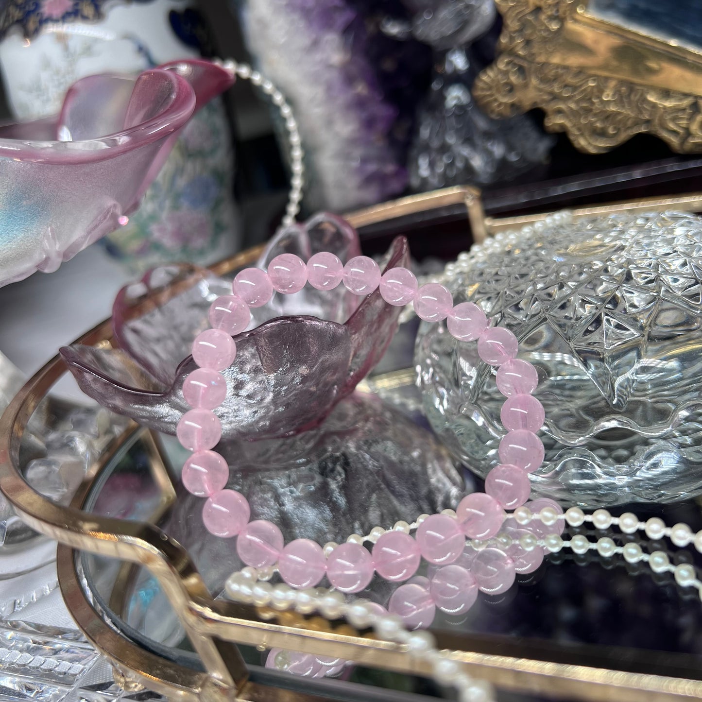 Star Rose Quartz Crystal beaded bracelet - 7.7mm
