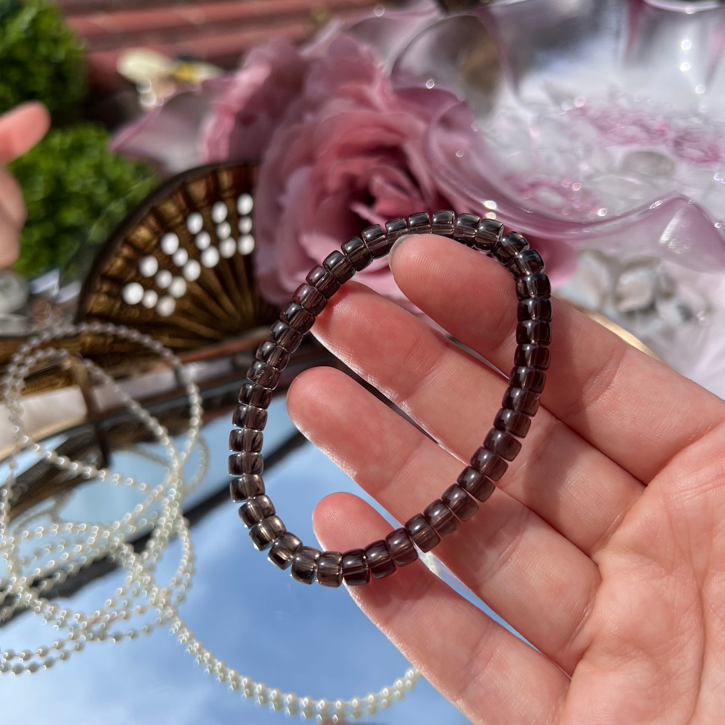 Smokey Quartz beryl style beaded bracelet - 6.3mm