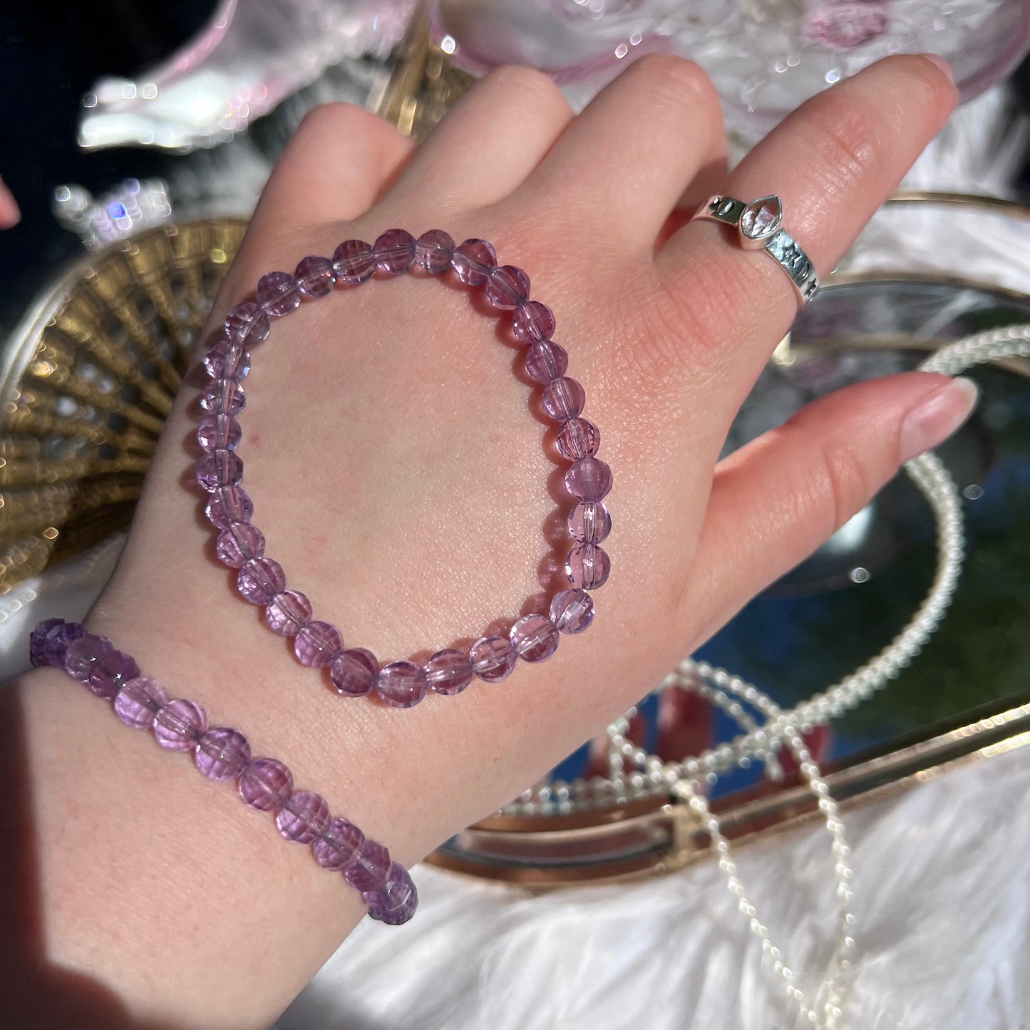 Amethyst faceted beaded bracelet high quality 📍Bolivia - 6.6mm bead size
