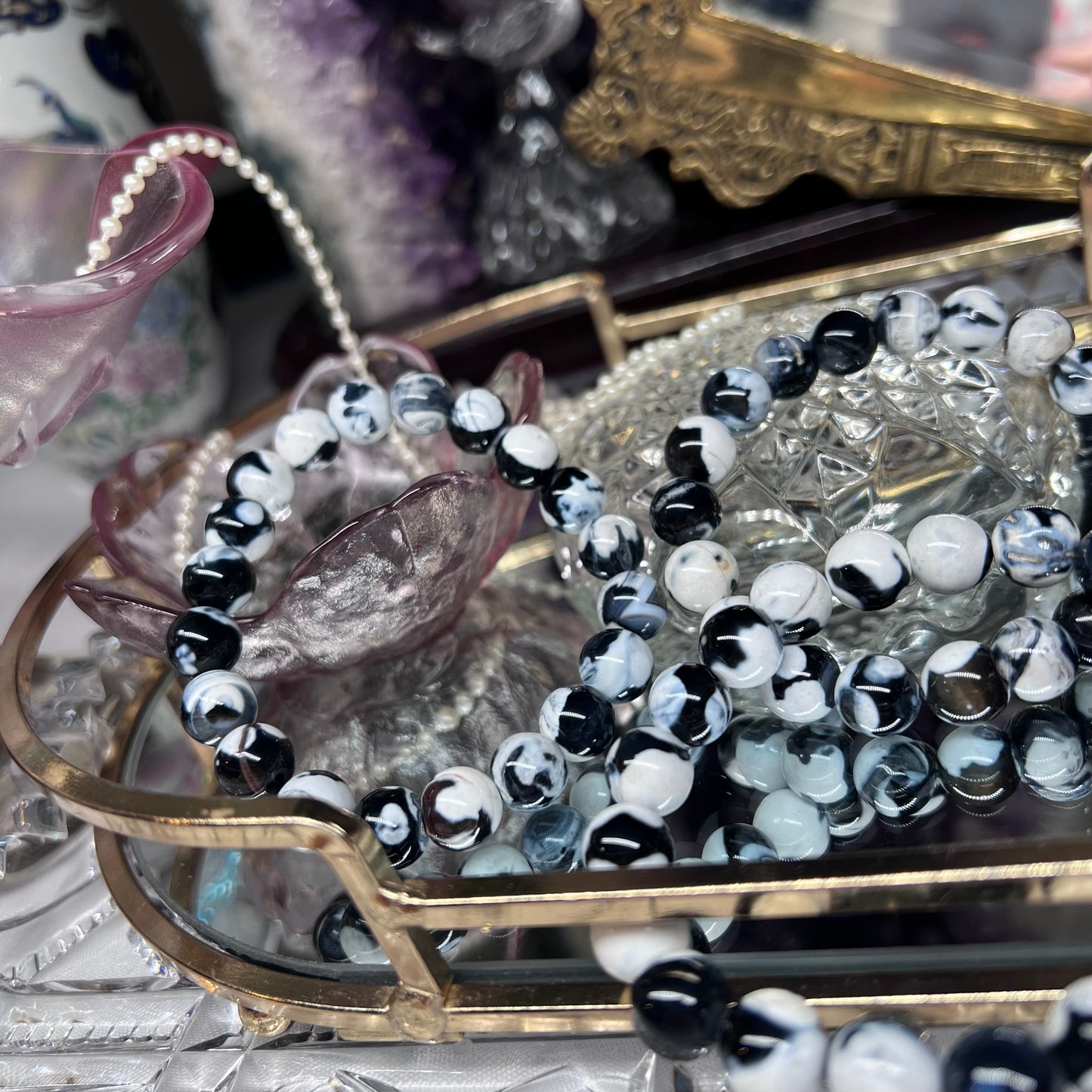 Orca Agate Crystal beaded bracelet - 10mm