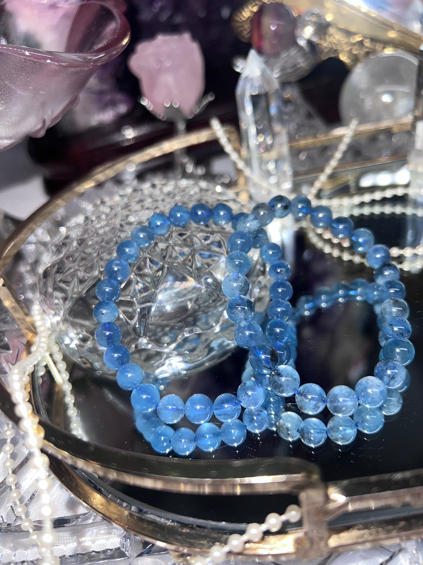 Devil Aquamarine Crystal beaded bracelet (Natural) - 7mm