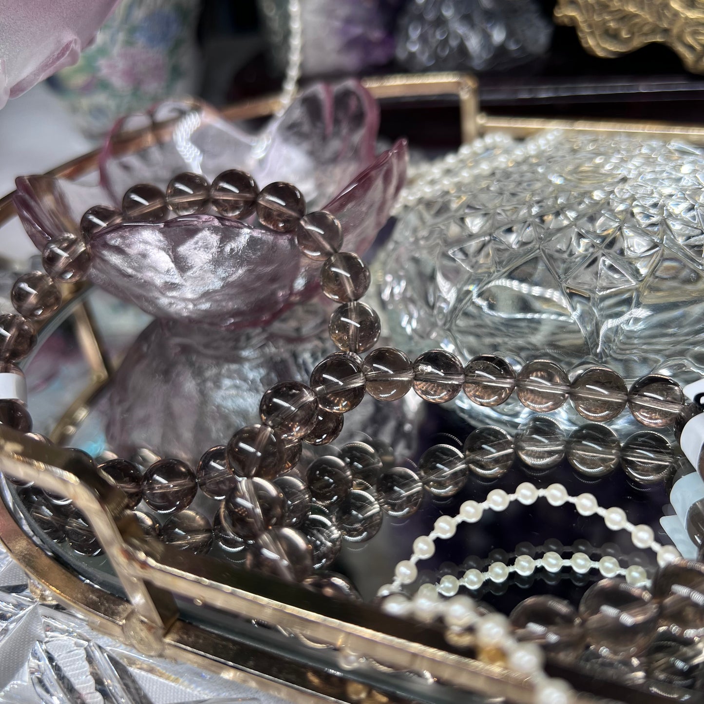 Smokey Quartz Crystal beaded bracelet (High transparency / quality) -