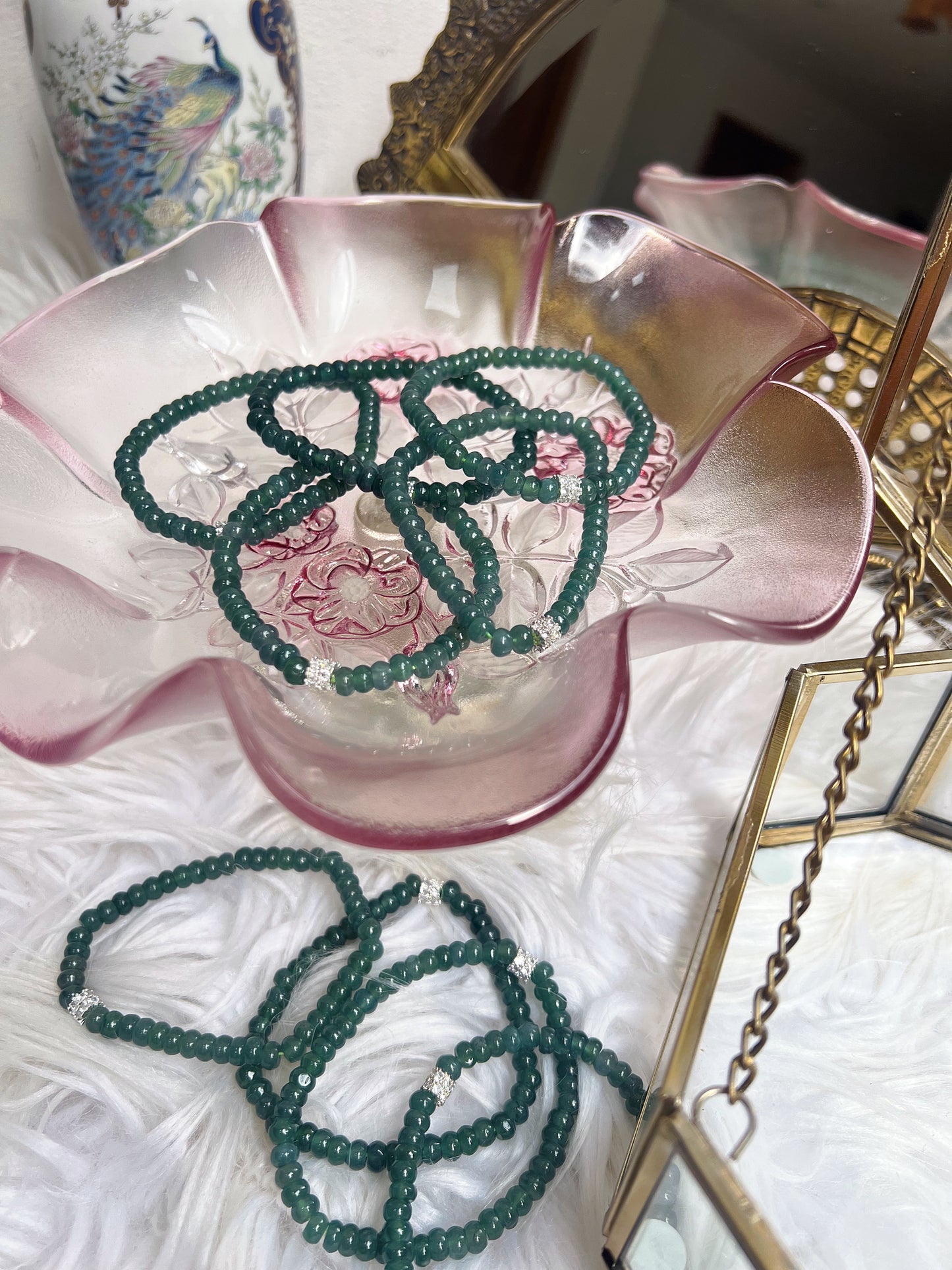 Blue Water Jade crystal beaded bracelet (natural with diamond design bead - 5.5mm