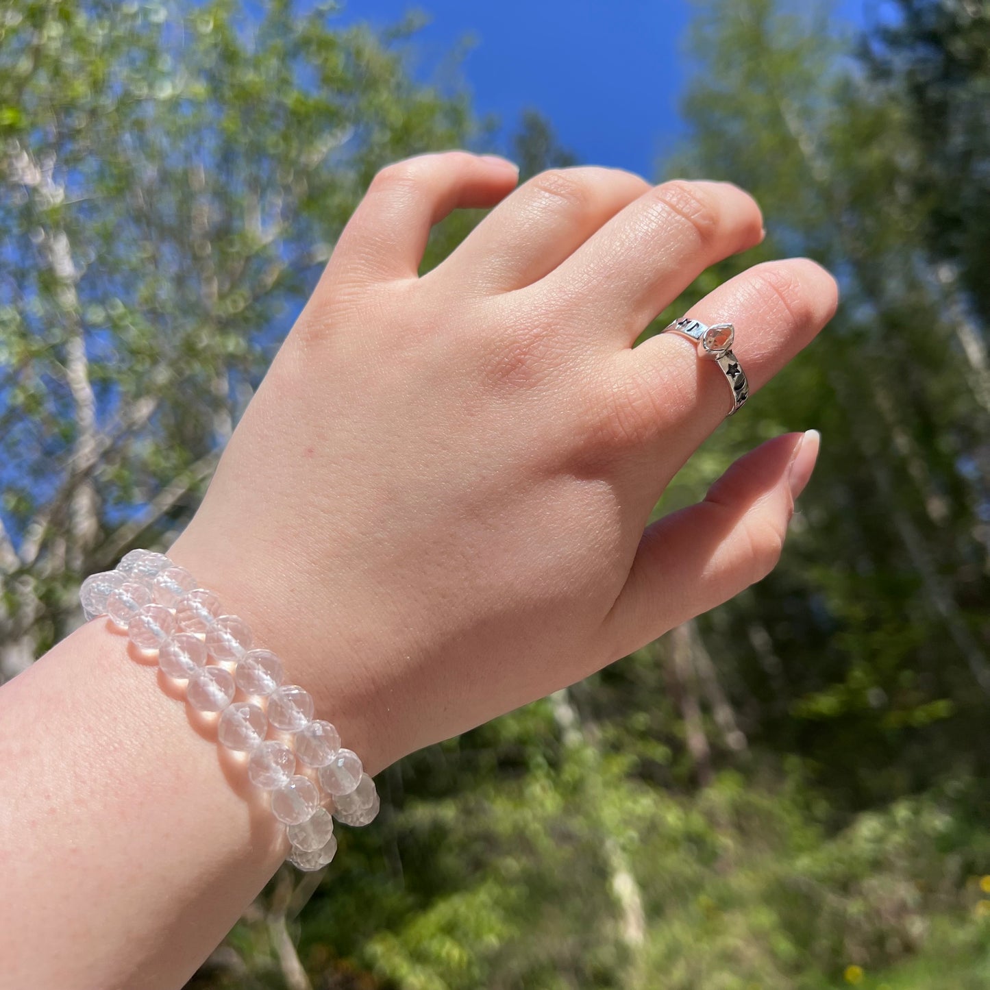 Clear Quartz faceted beaded bracelet - 8mm bead size