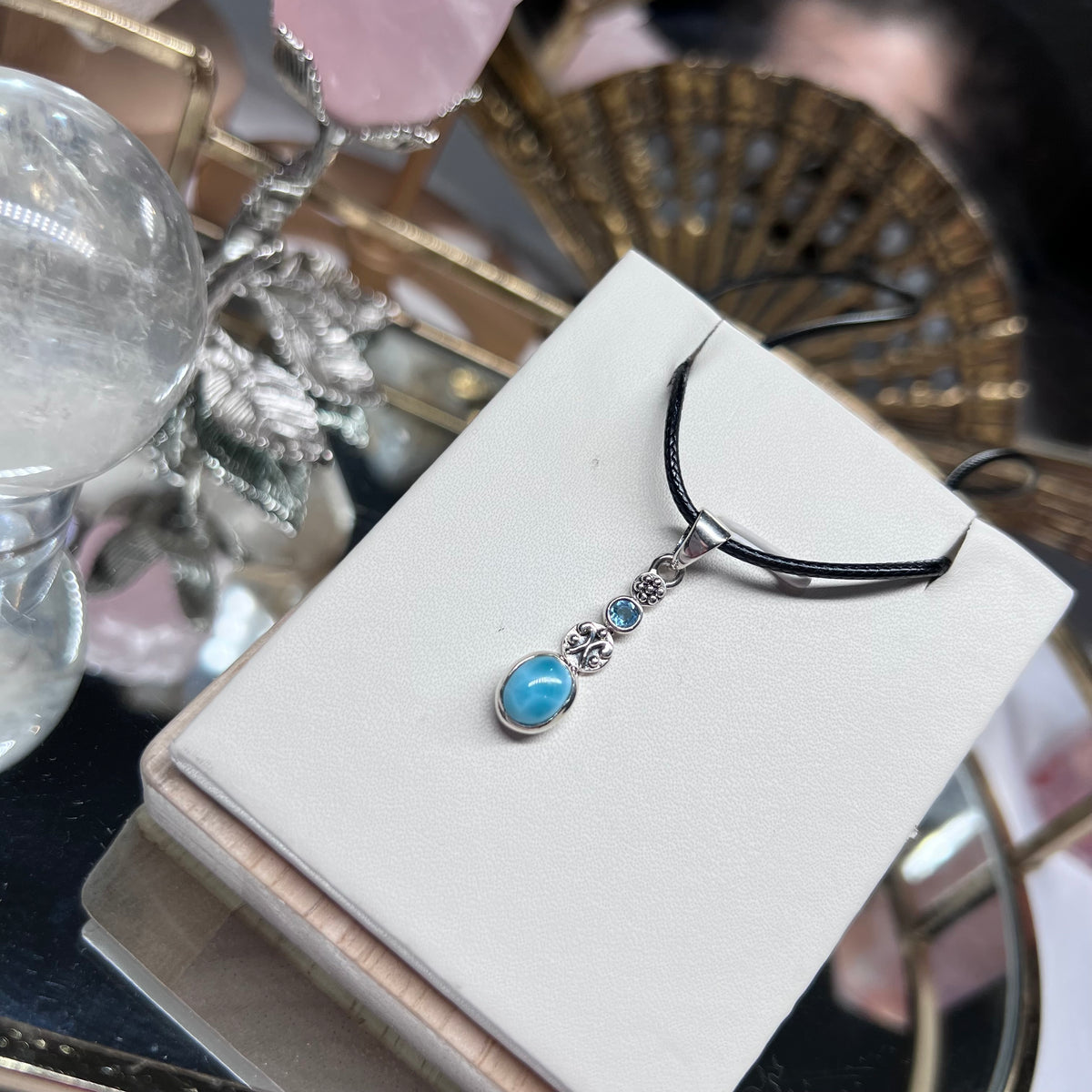 Blue Topaz & Larimar pendant - 925 silver