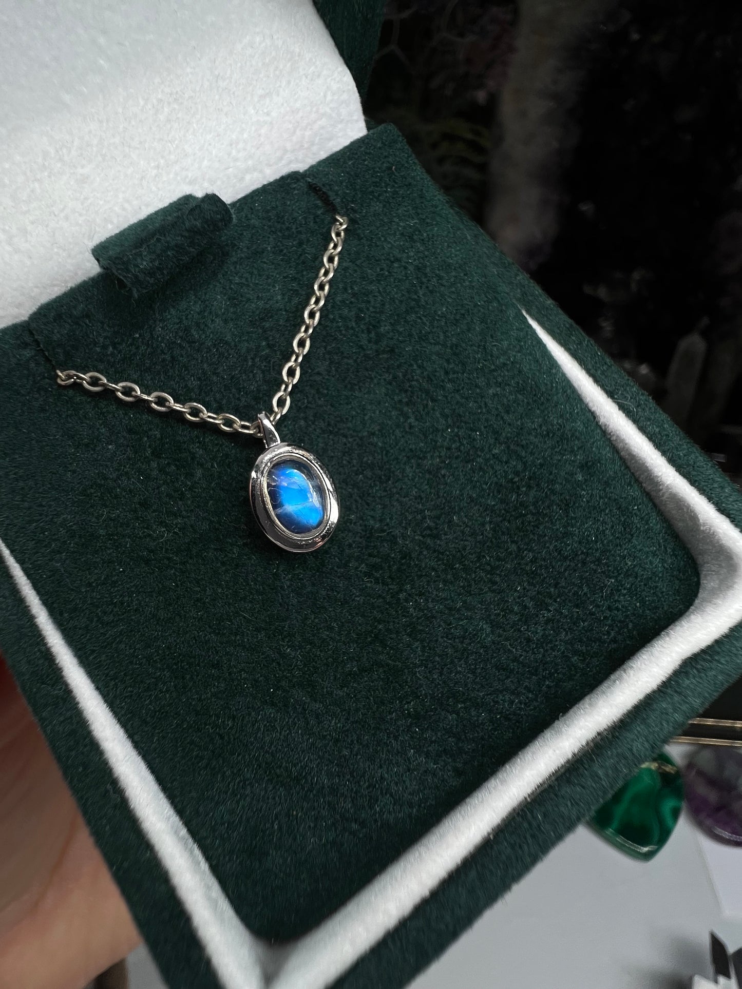 Rainbow Moonstone dainty simple pendant - 925 silver