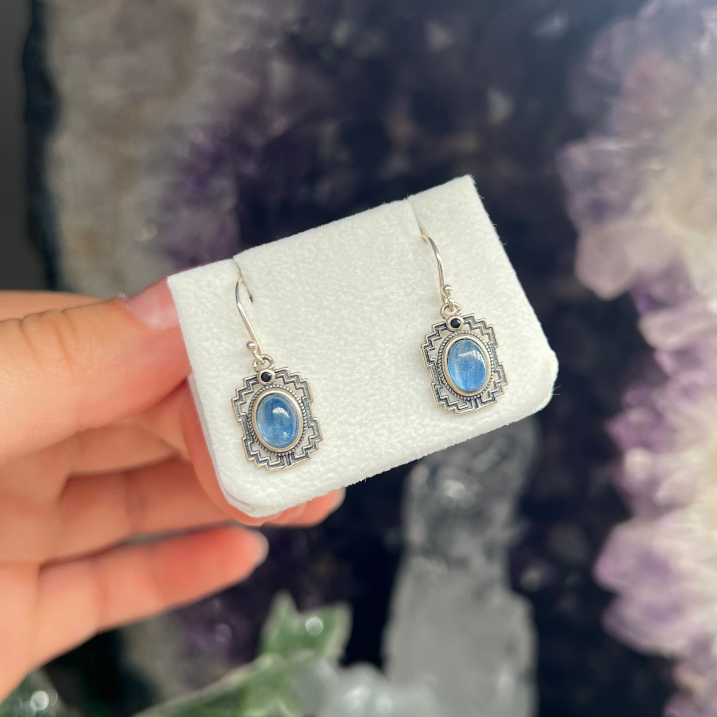 Aquamarine celtic style design dangle crystal earrings - 925silver