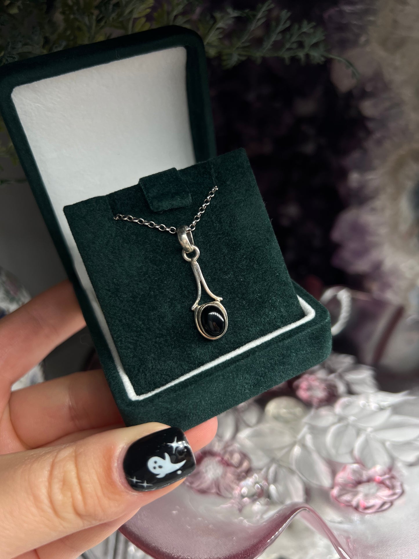 Black obsidian wishbone style 925silver pendant