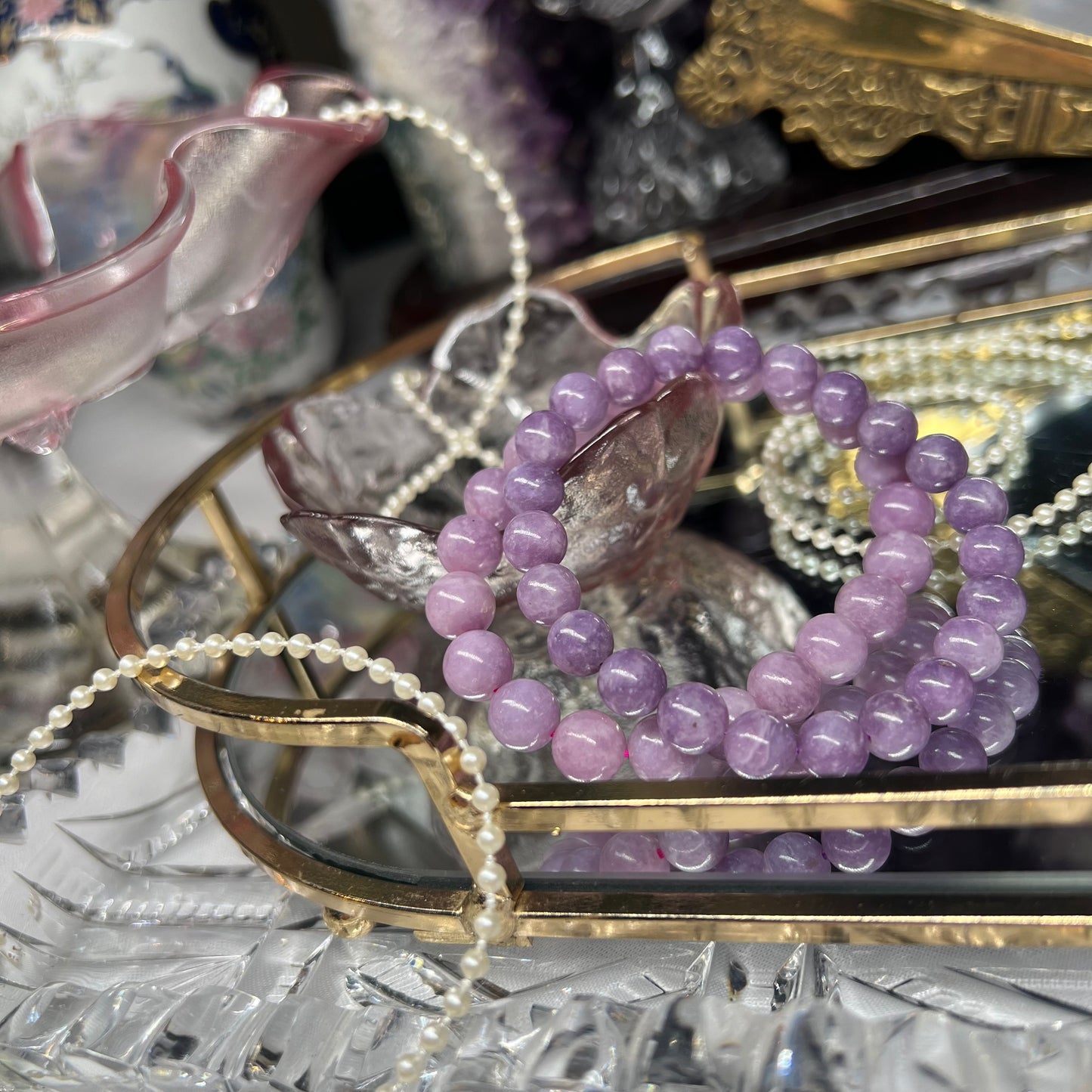 Lepidolite Crystal beaded bracelet - 8.5mm