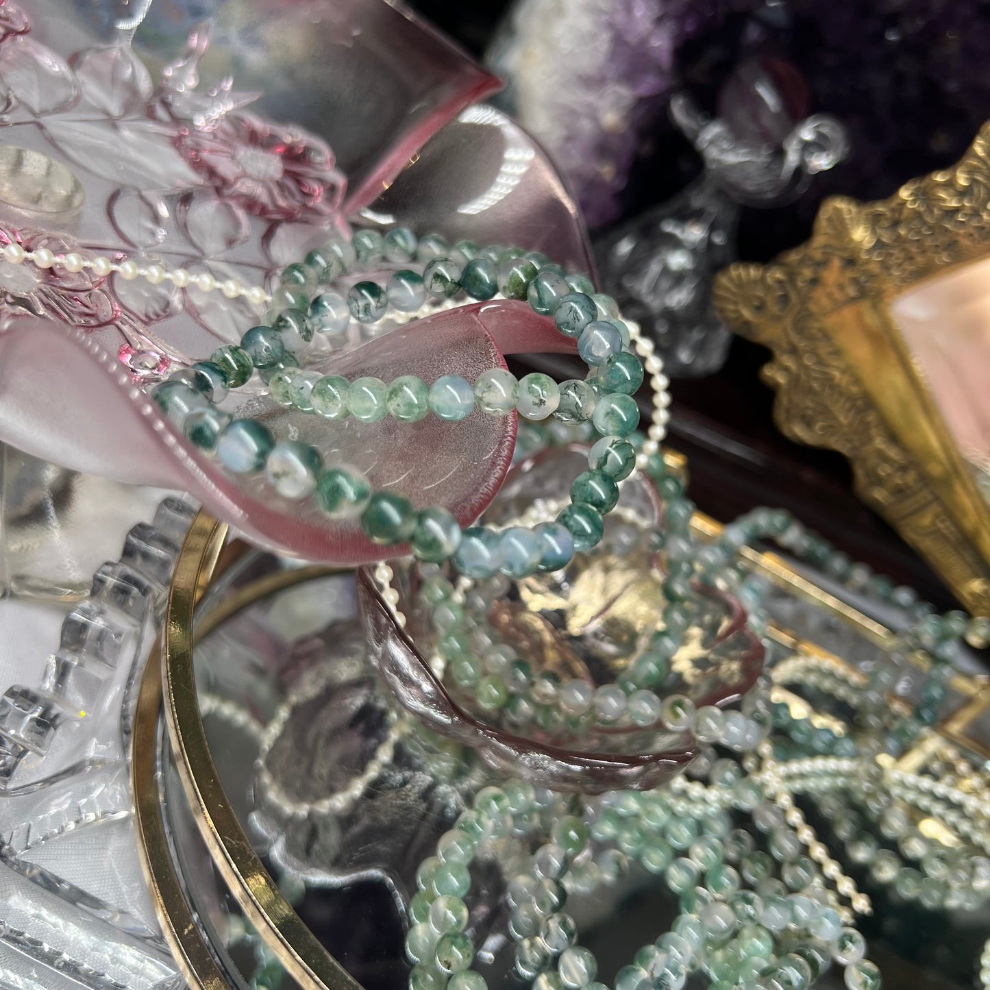 Moss Agate Crystal beaded bracelet (High quality) - 6mm