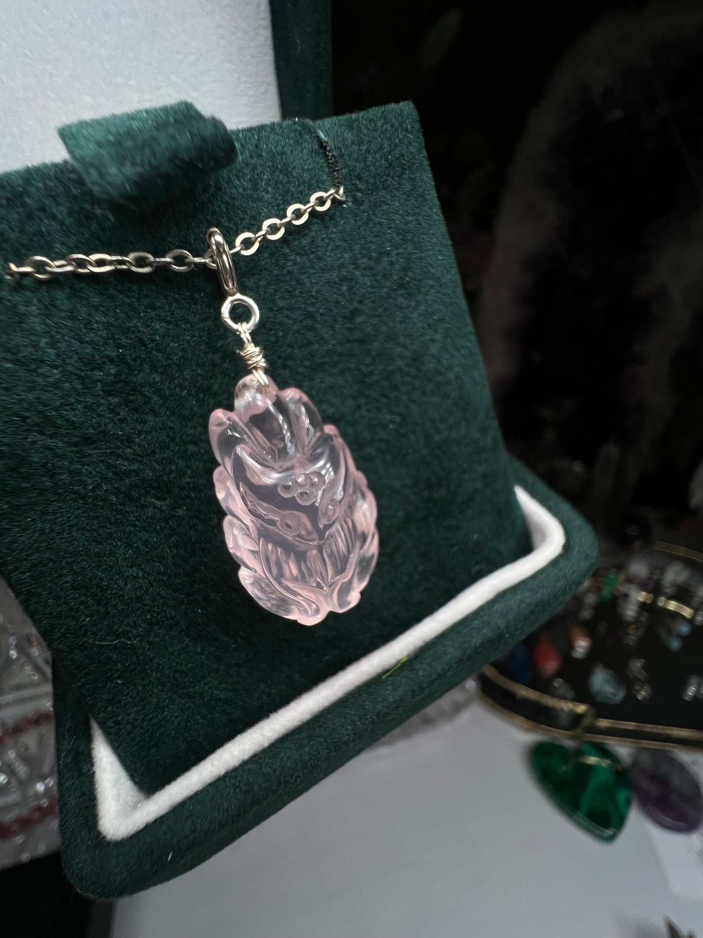 Rose Quartz nine tailed fox crystal charm -925 silver