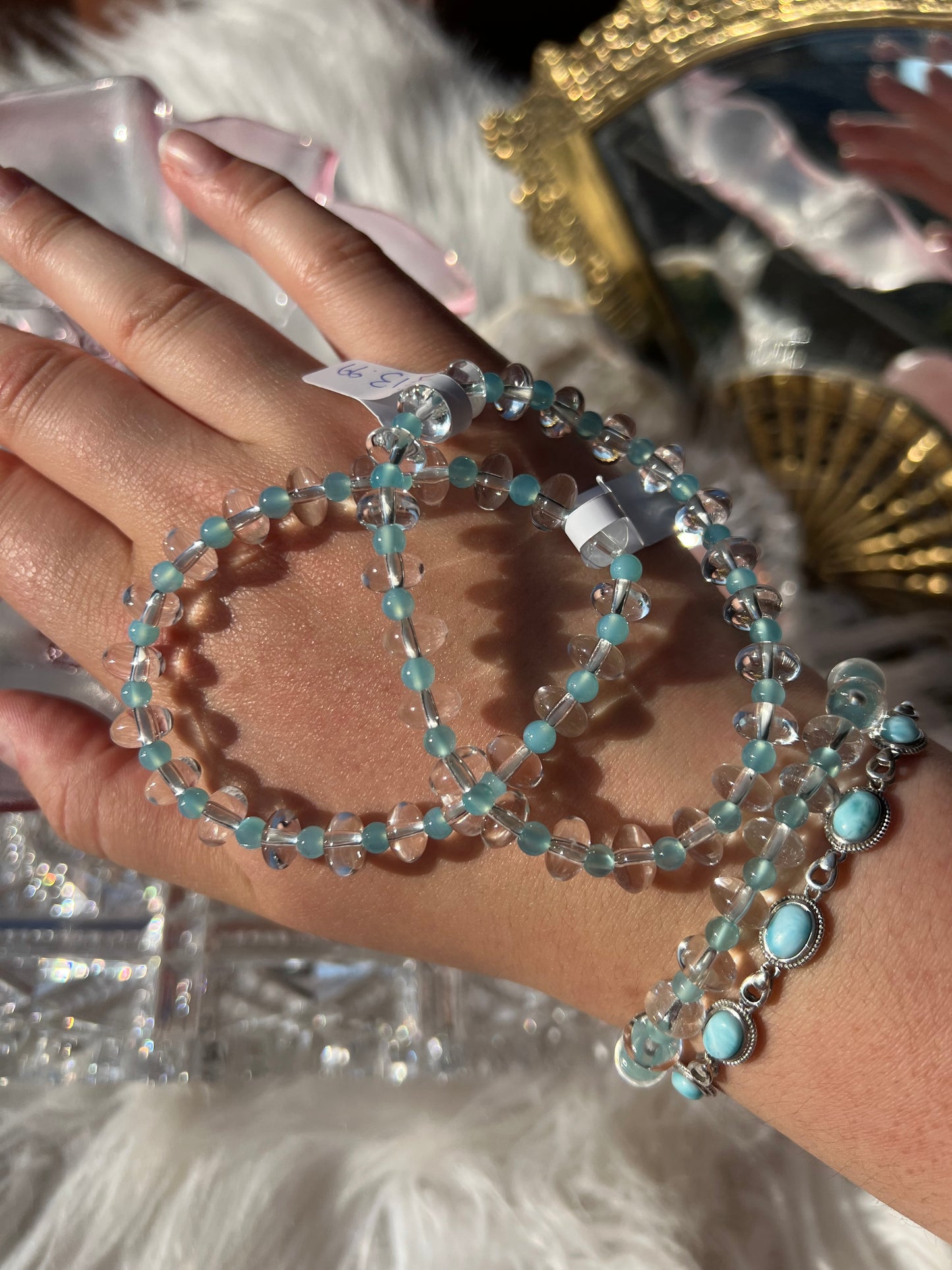 Clear Quartz & Amazonite beaded bracelet - 4&8mm