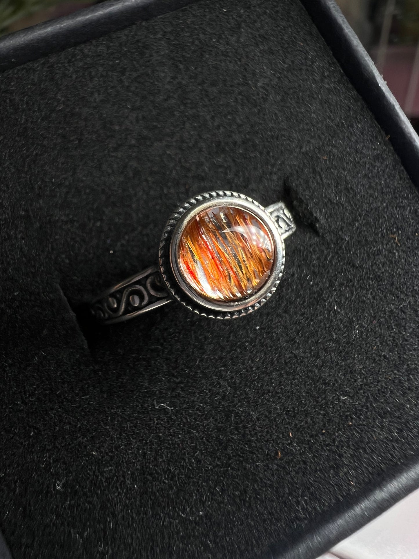 Copper rutile quartz 925silver adjustable size ring