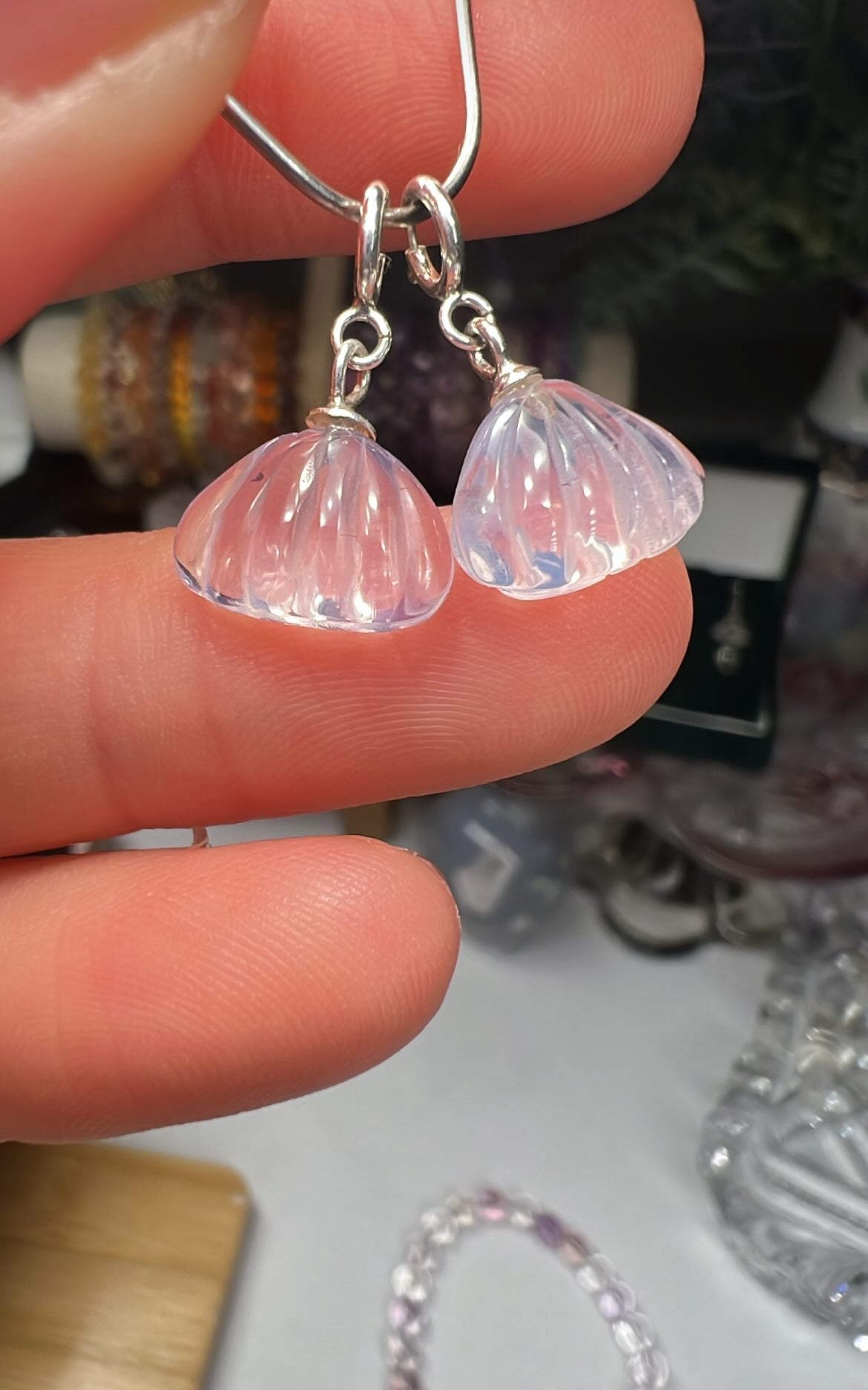 Lavender Moon Quartz clamshell crystal charm - 925 silver