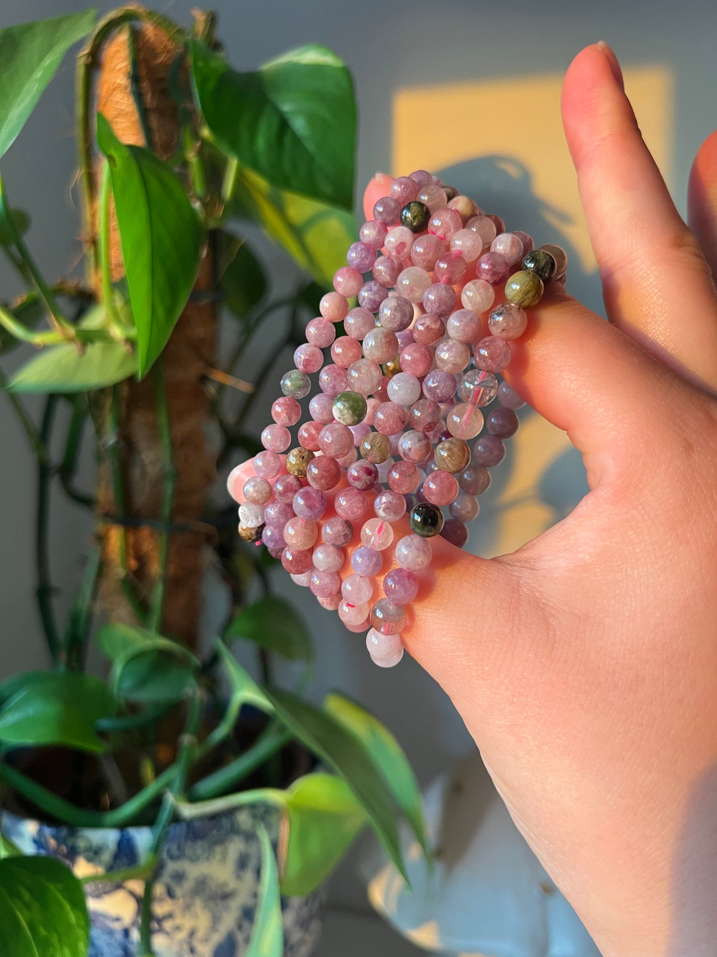 Tourmaline Quartz Crystal beaded bracelet - 6.3mm
