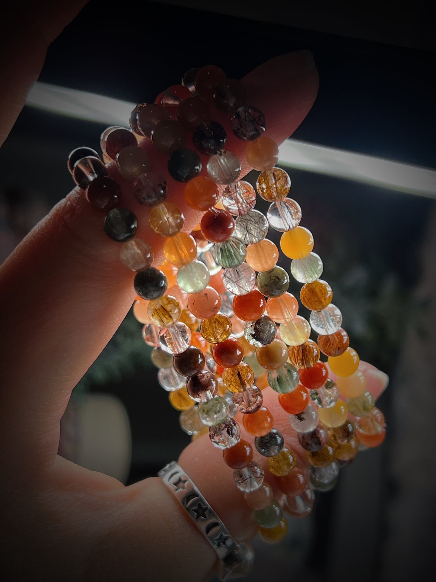 Mixed colour Tourmaline & Rutile quartz crystal beaded bracelet