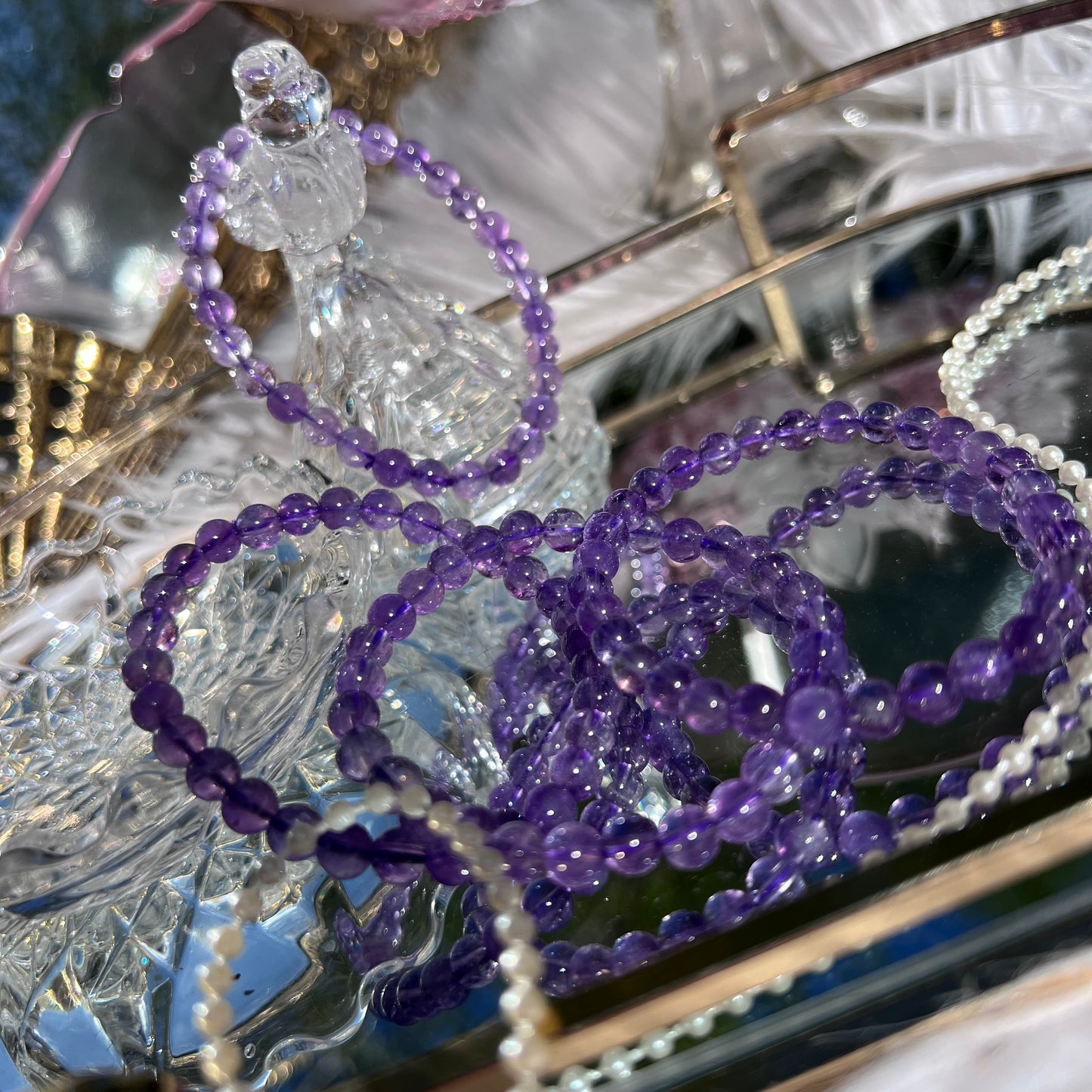 Amethyst High quality - transparent beaded bracelet - 6mm