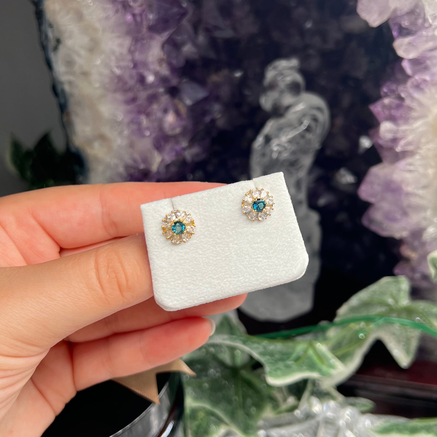 Blue Topaz 925silver with gold overlay stud earrings