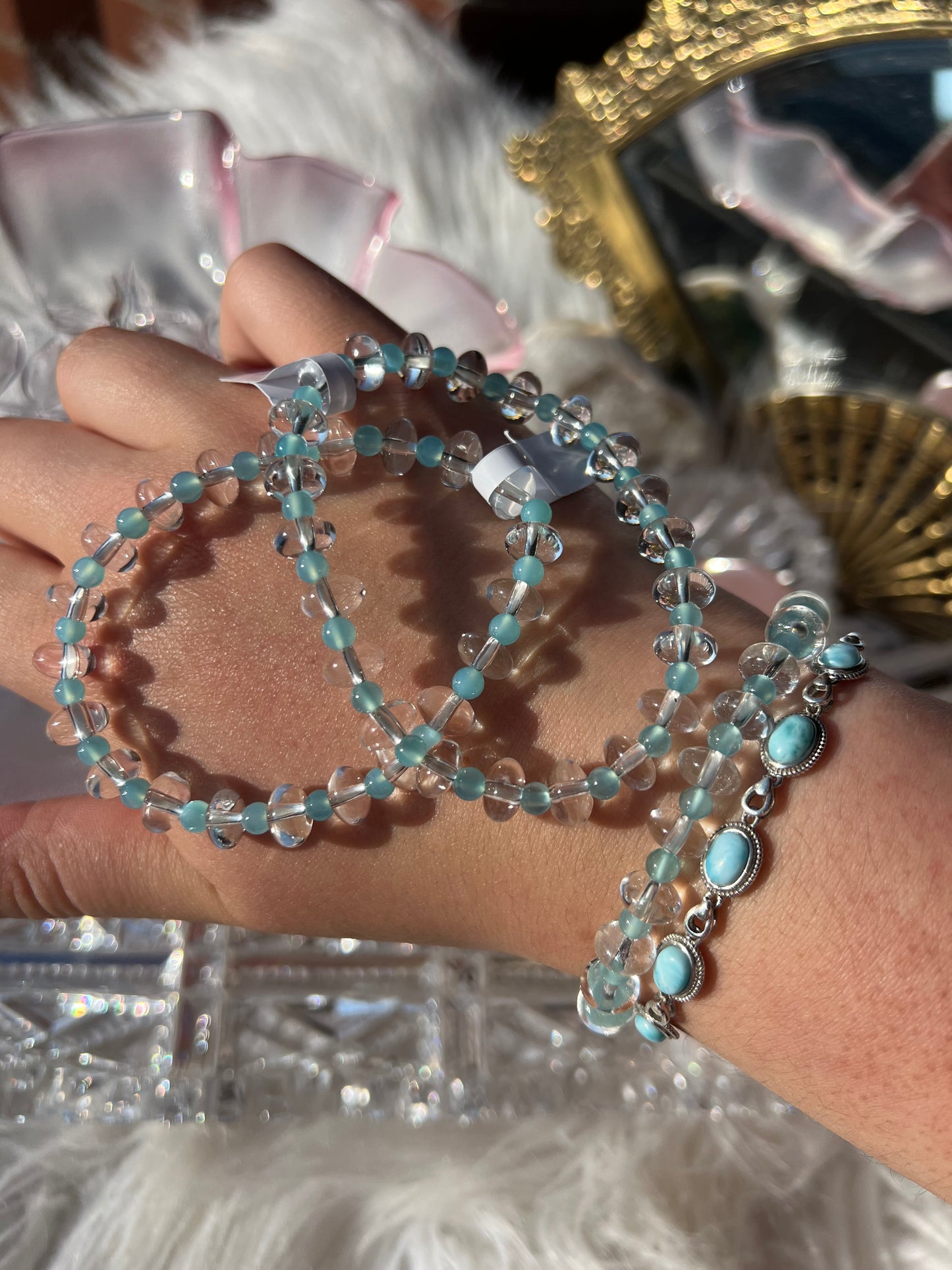 Clear Quartz & Amazonite beaded bracelet - 4&8mm