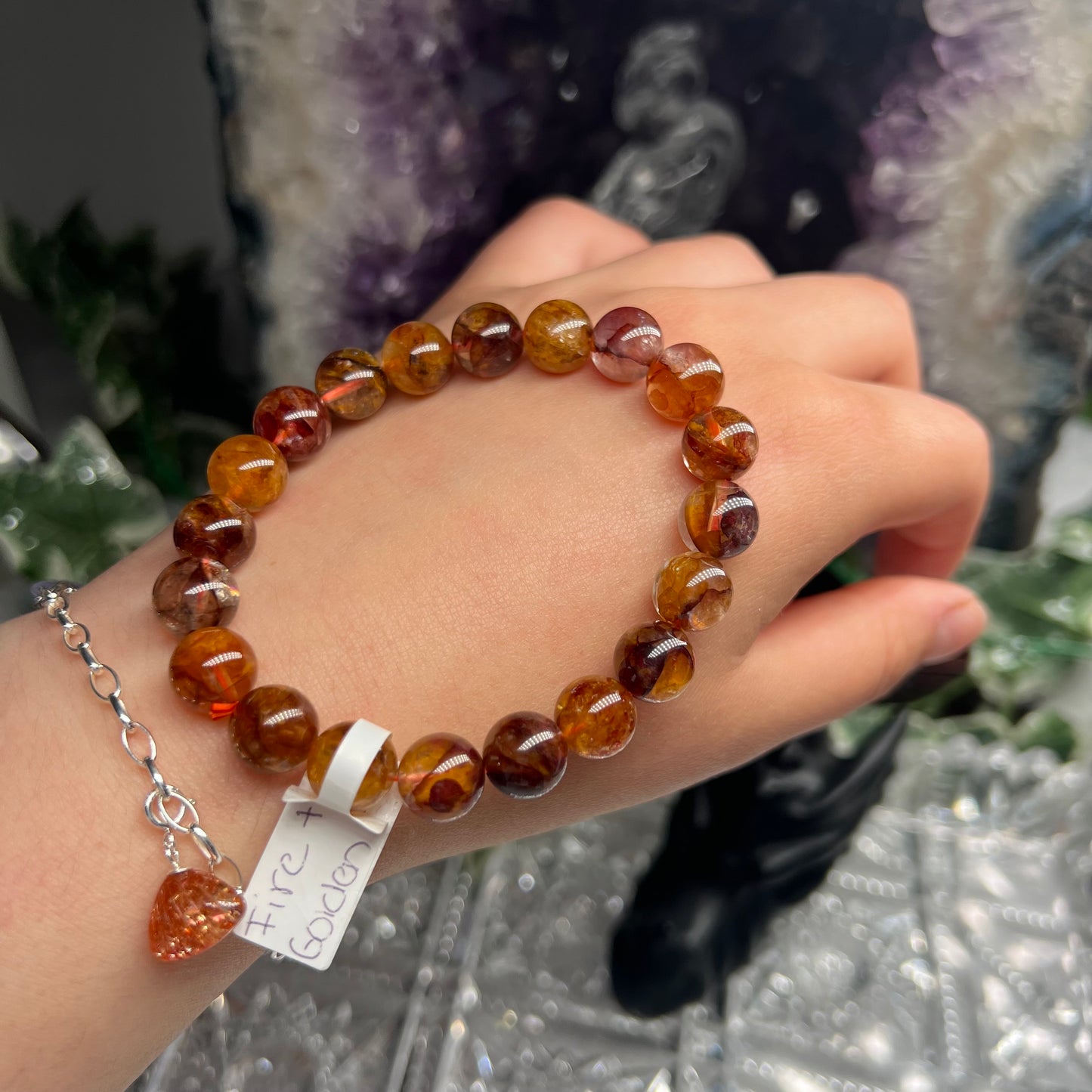 Fire quartz golden healer beaded bracelet 10mm