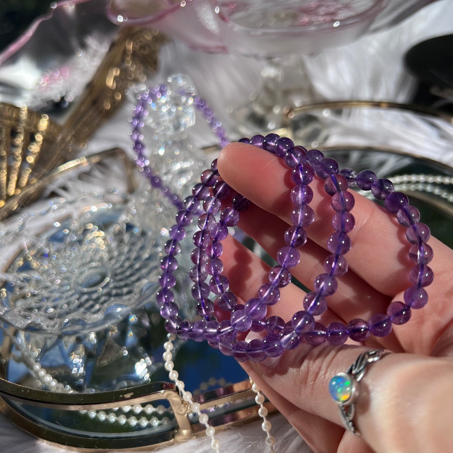 Amethyst High quality - transparent beaded bracelet - 6mm
