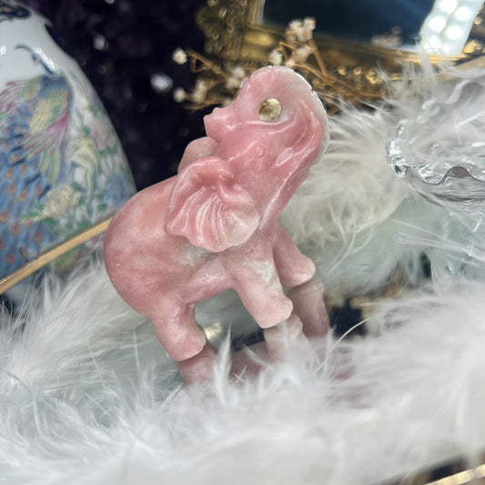 Pink opal elephant carving