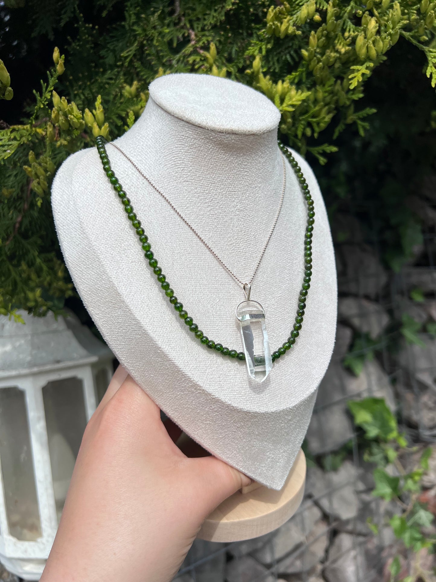 Diopside beaded necklace / triple stack beaded bracelet - 4.4mm