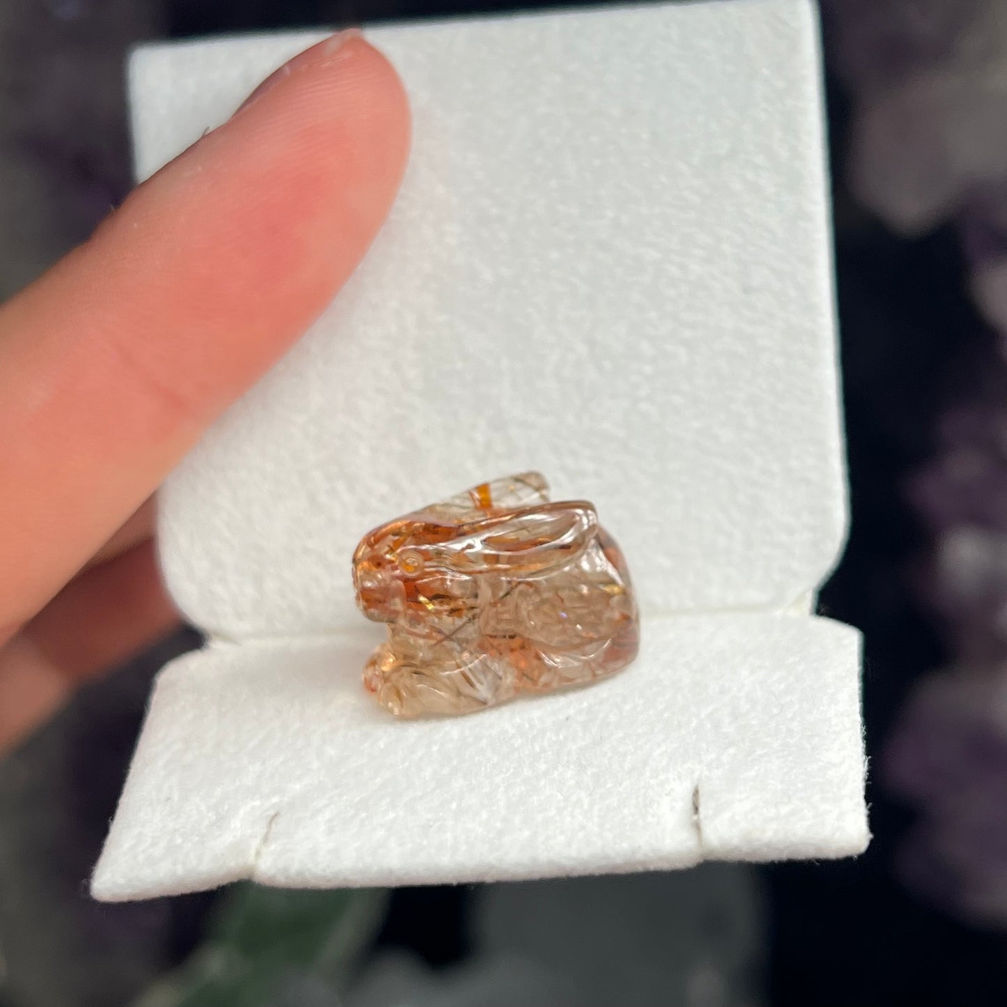 Rutile quartz rabbit carving F