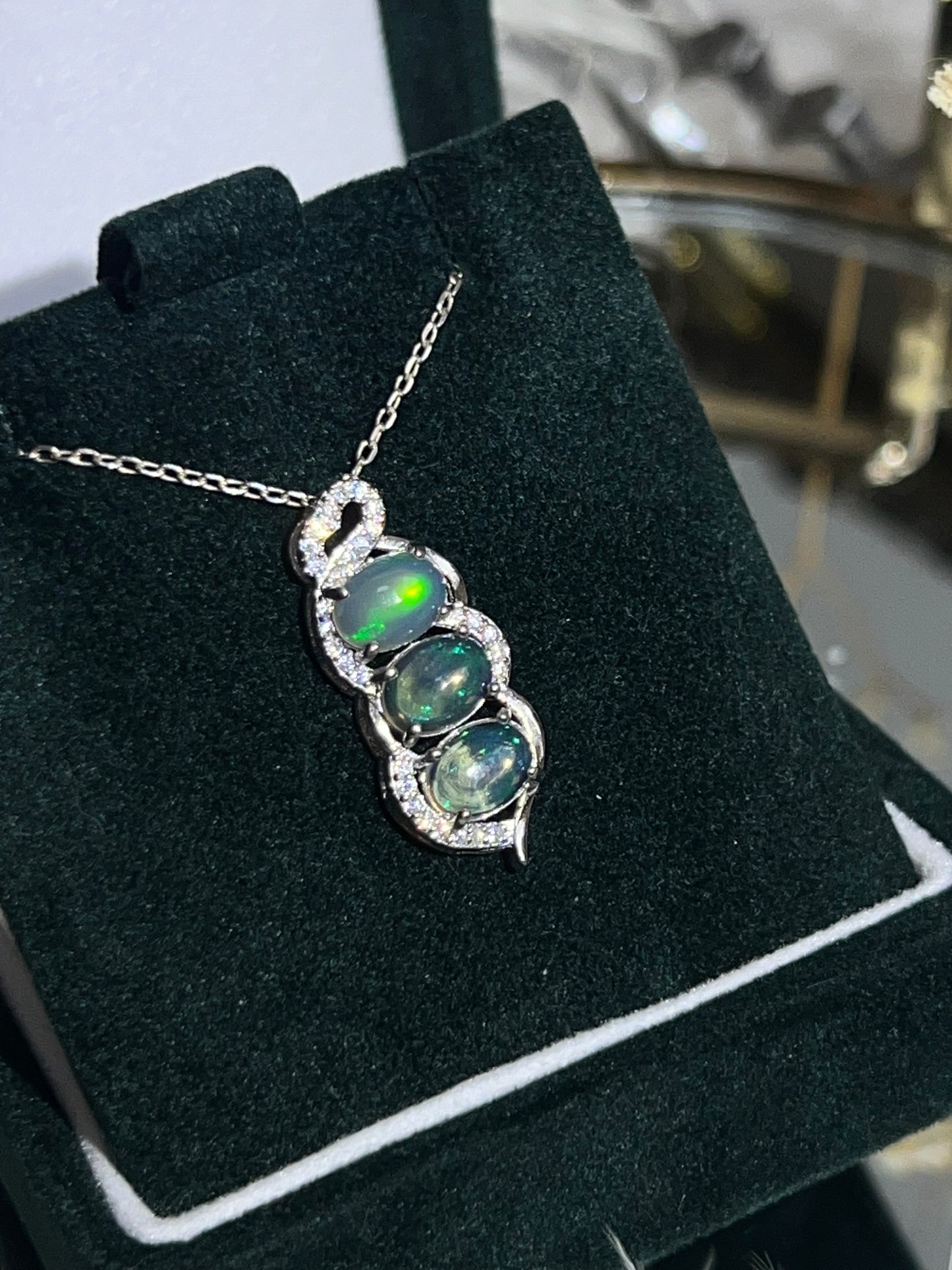 Ethiopian opal triple stack dangly pendant 925silver