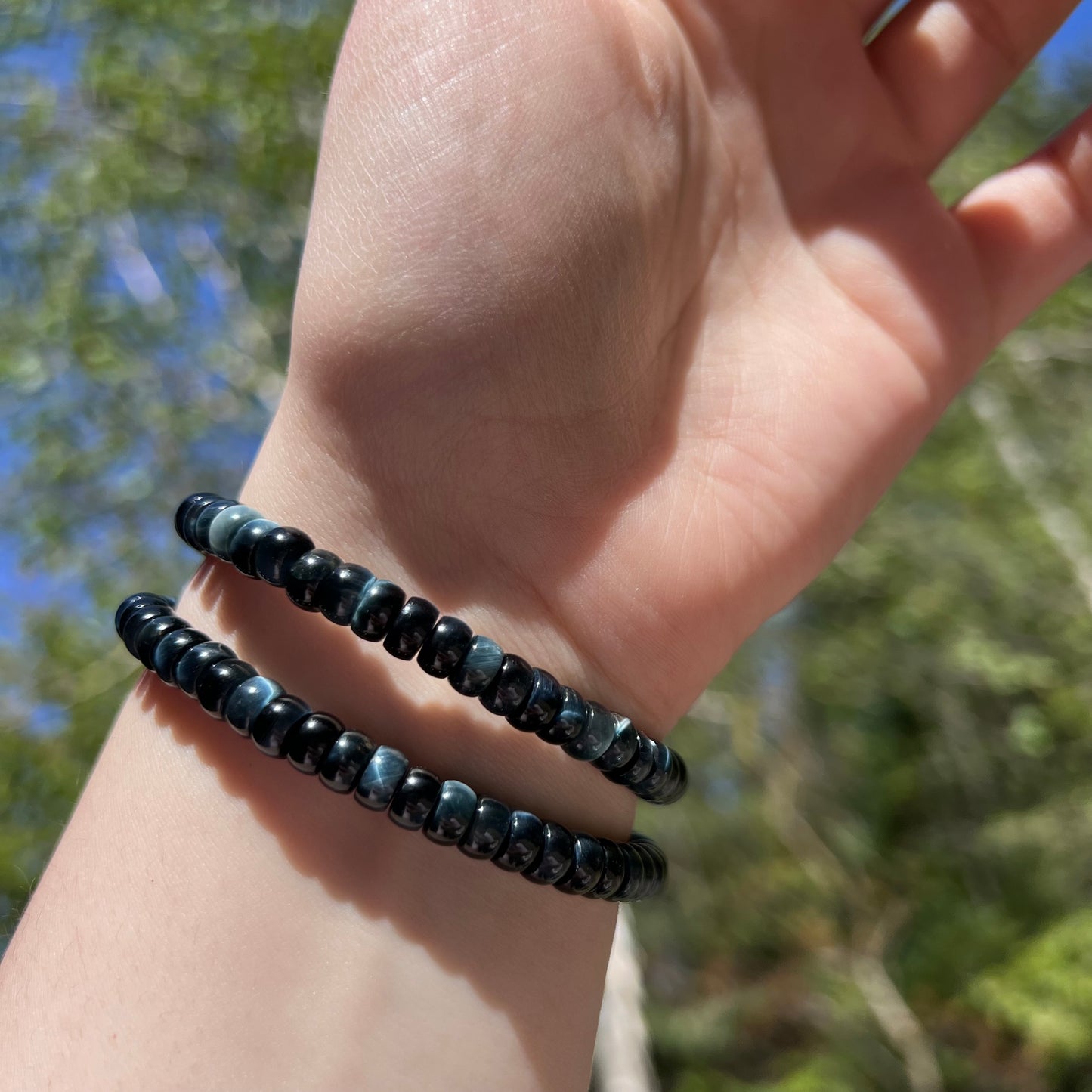 Blue Tigers eye beryl beaded bracelet - 6.6mm
