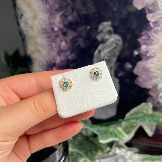 Blue Topaz 925silver with gold overlay stud earrings