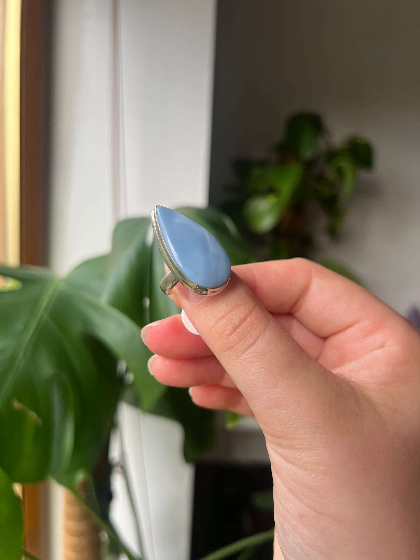 Owyhee Blue Opal teardrop shape crystal Ring - 925silver from 📍USA - size UK L - US 6