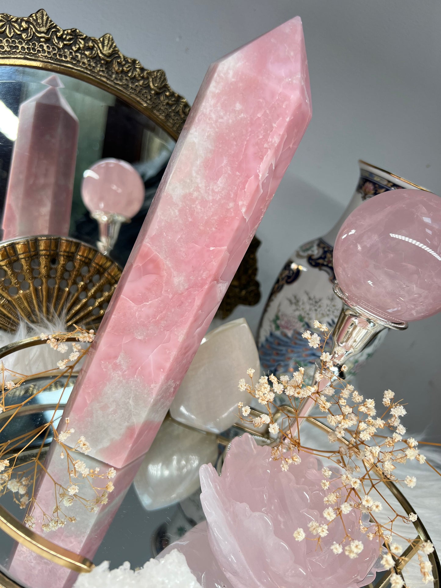 Pink opal XL crystal natural tower