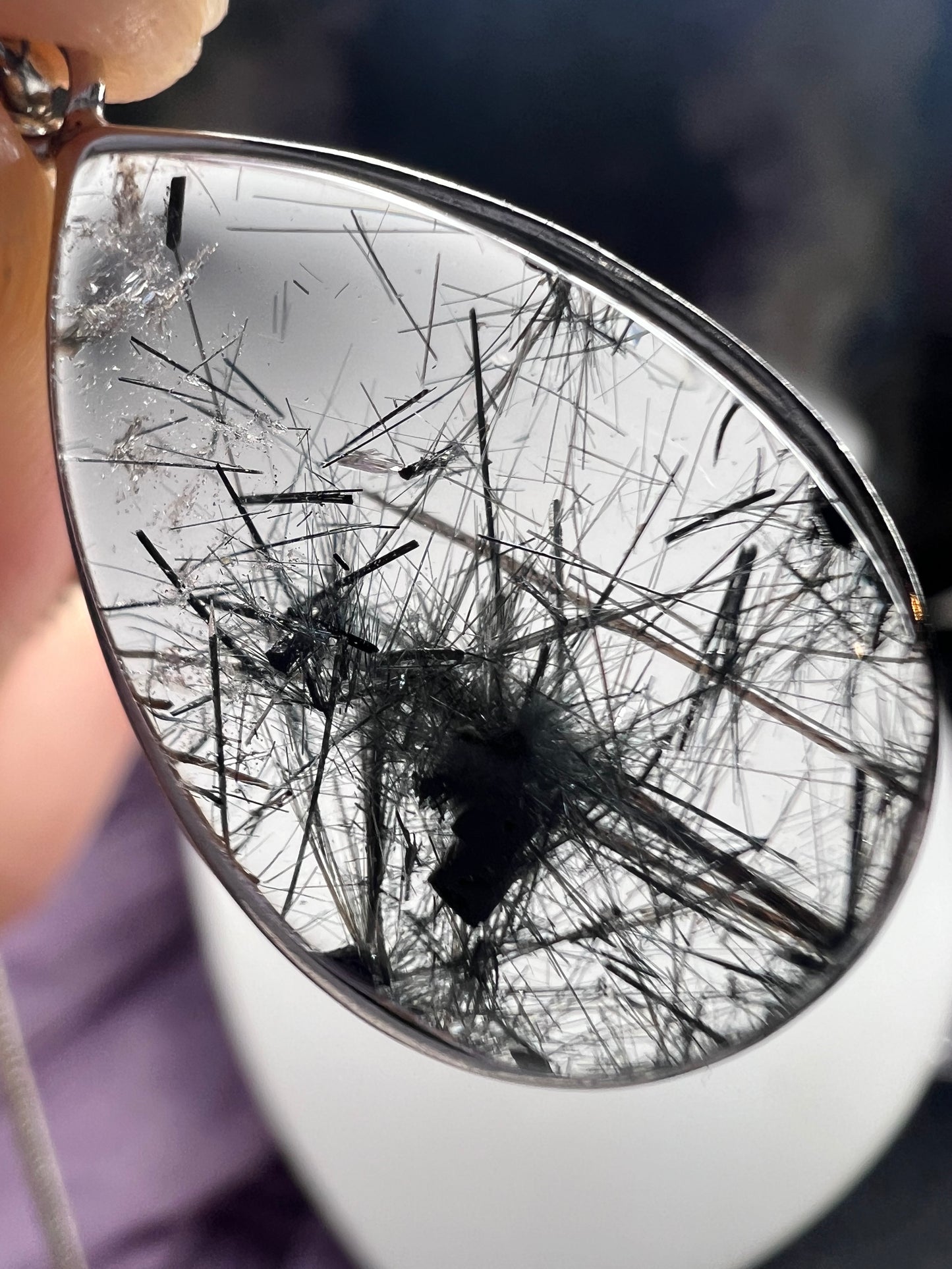 Black Tourmaline in Quartz 925silver teardrop shape pendant