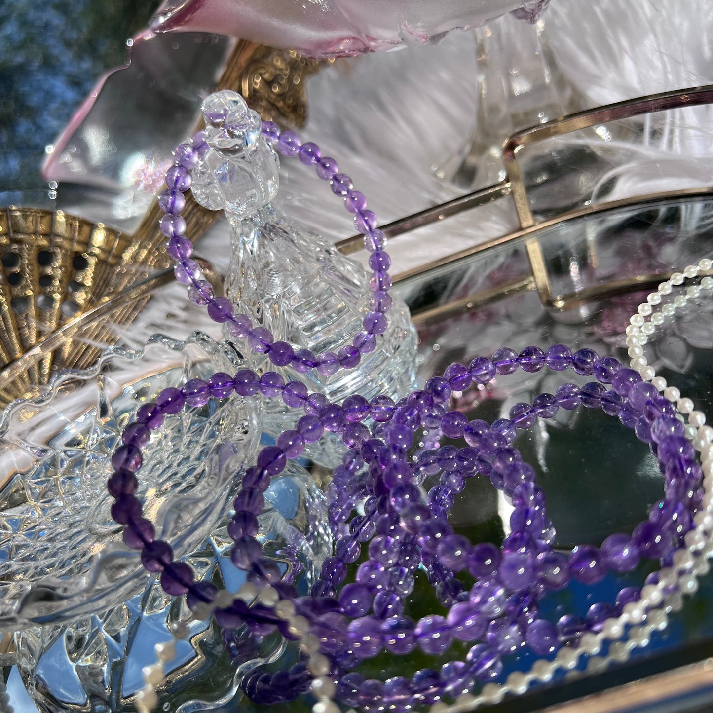 Amethyst High quality - transparent beaded bracelet - 6mm