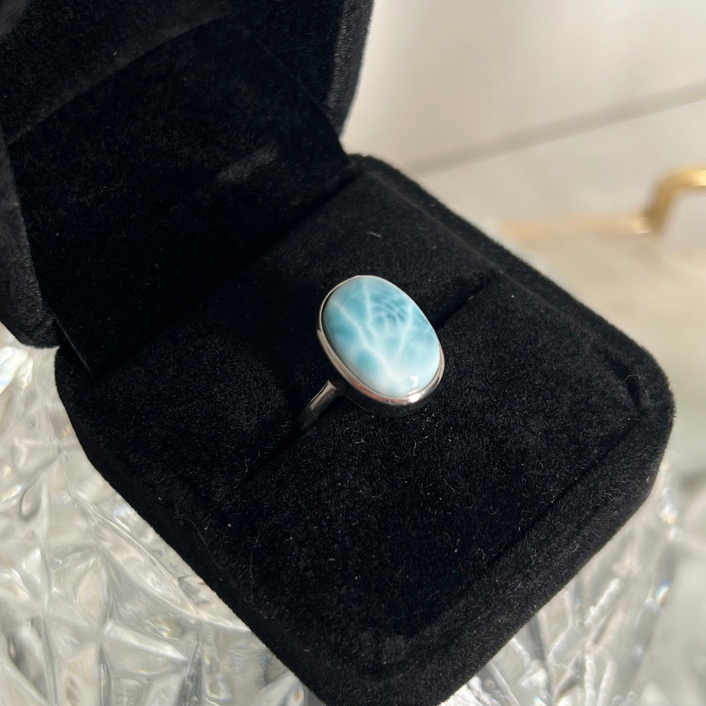 Larimar high graded 925 silver adjustable ring