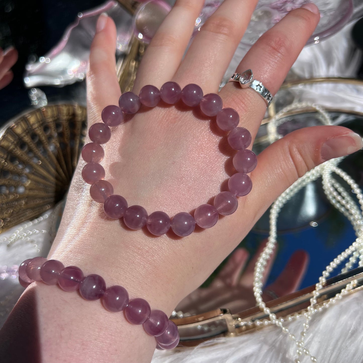 Purple star Rose Quartz crystal beaded bracelet - 9.6mm