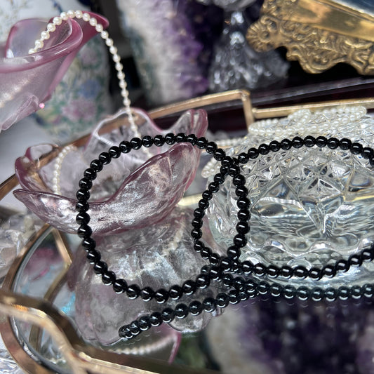 Black Tourmaline polished crystal beaded bracelet - 4mm