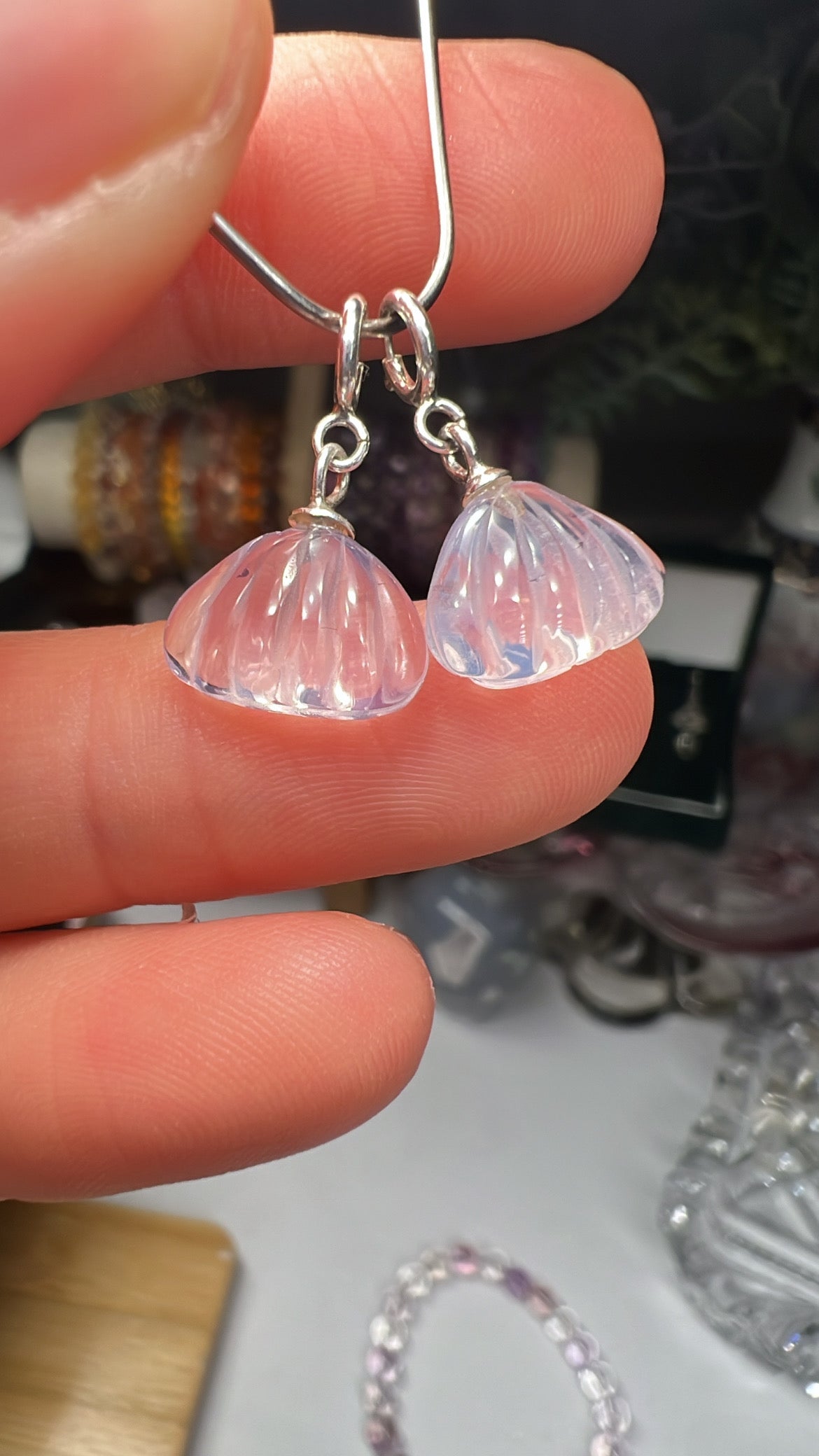 Lavender Moon Quartz clamshell crystal charm - 925 silver