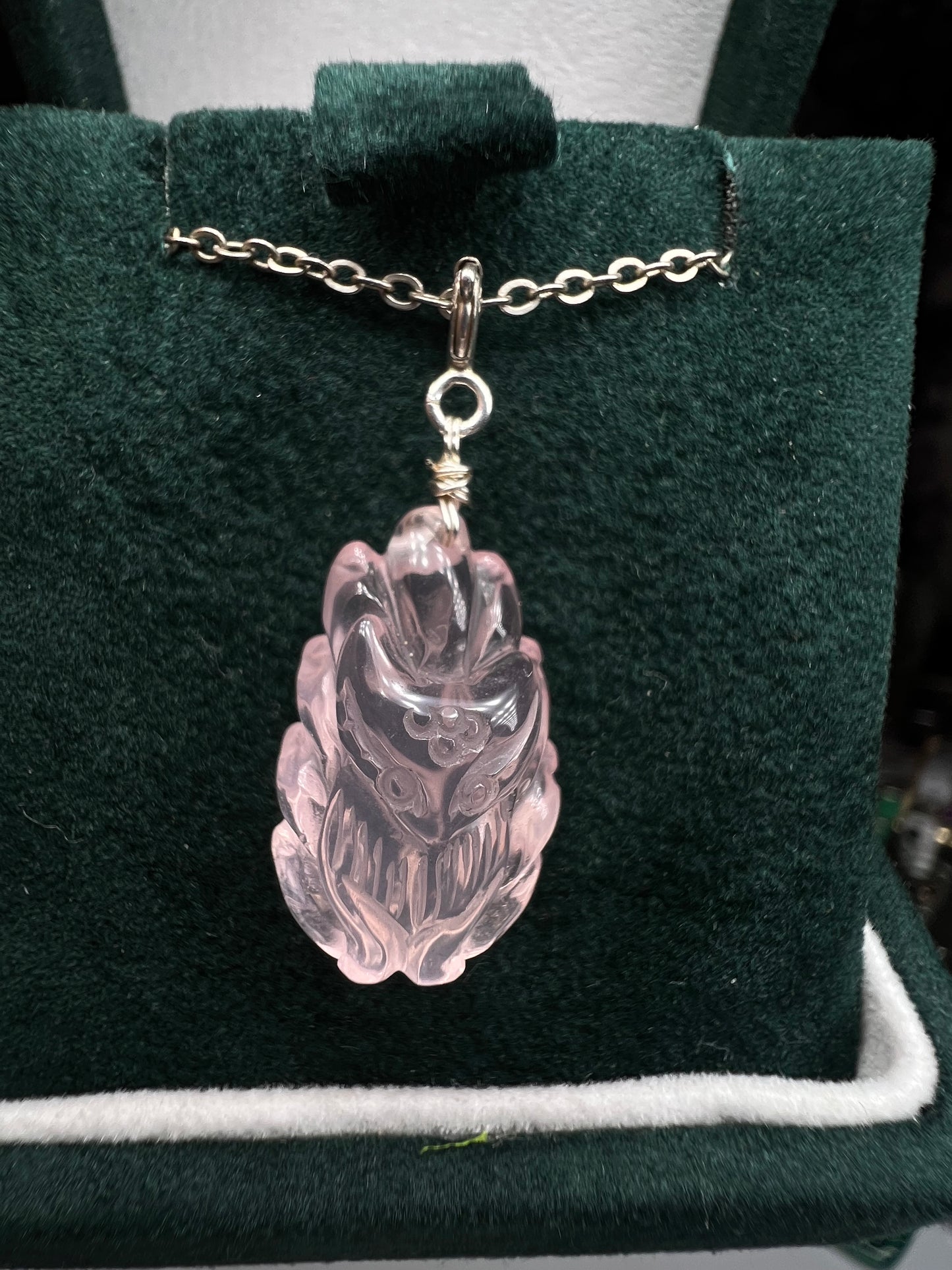 Rose Quartz nine tailed fox crystal charm -925 silver