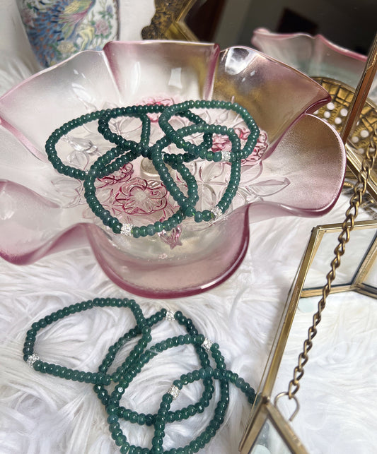 Blue Water Jade crystal beaded bracelet (natural with diamond design bead - 5.5mm