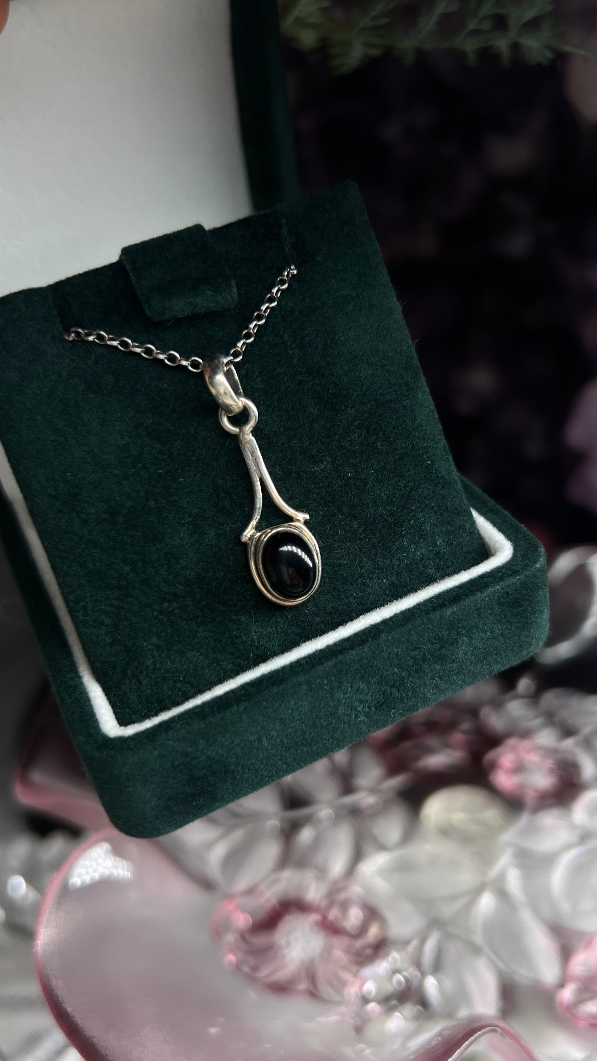 Black obsidian wishbone style 925silver pendant