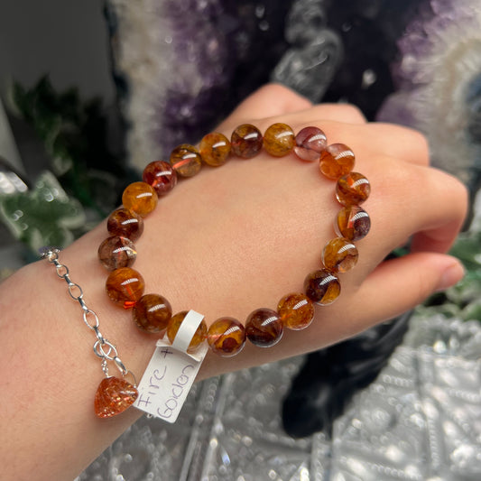 Fire quartz golden healer beaded bracelet 10mm