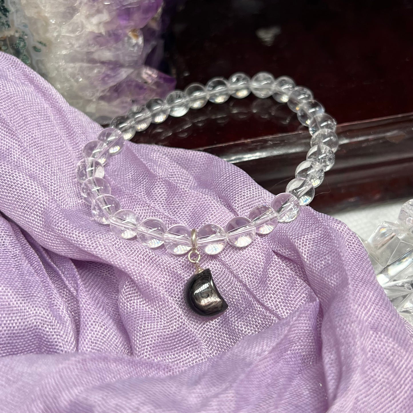 Hypersthene moon design versatile Crystal charm with clasp - 925silver