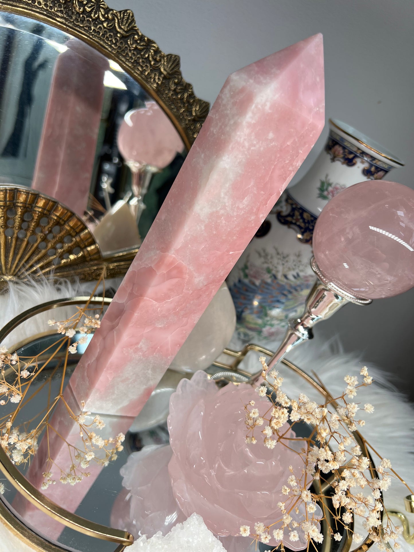 Pink opal XL crystal natural tower