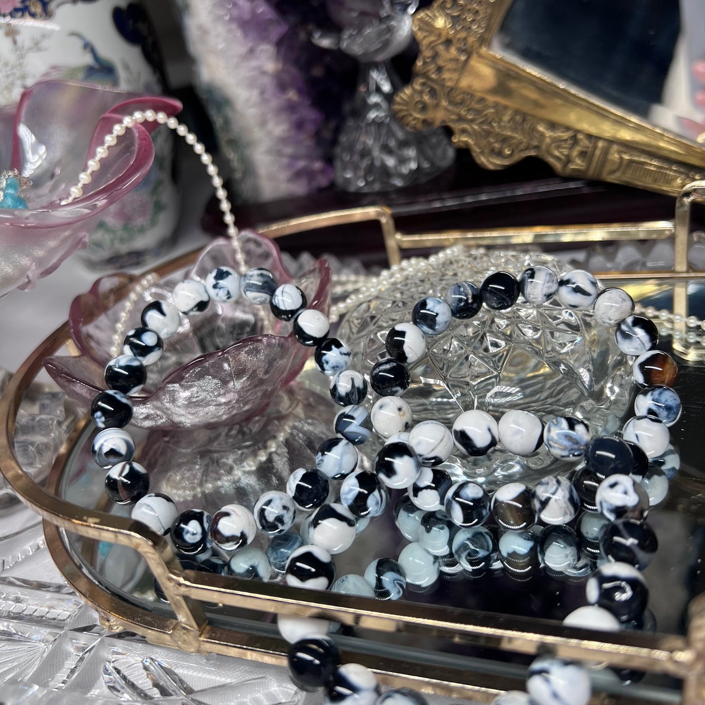 Orca Agate Crystal beaded bracelet - 10mm