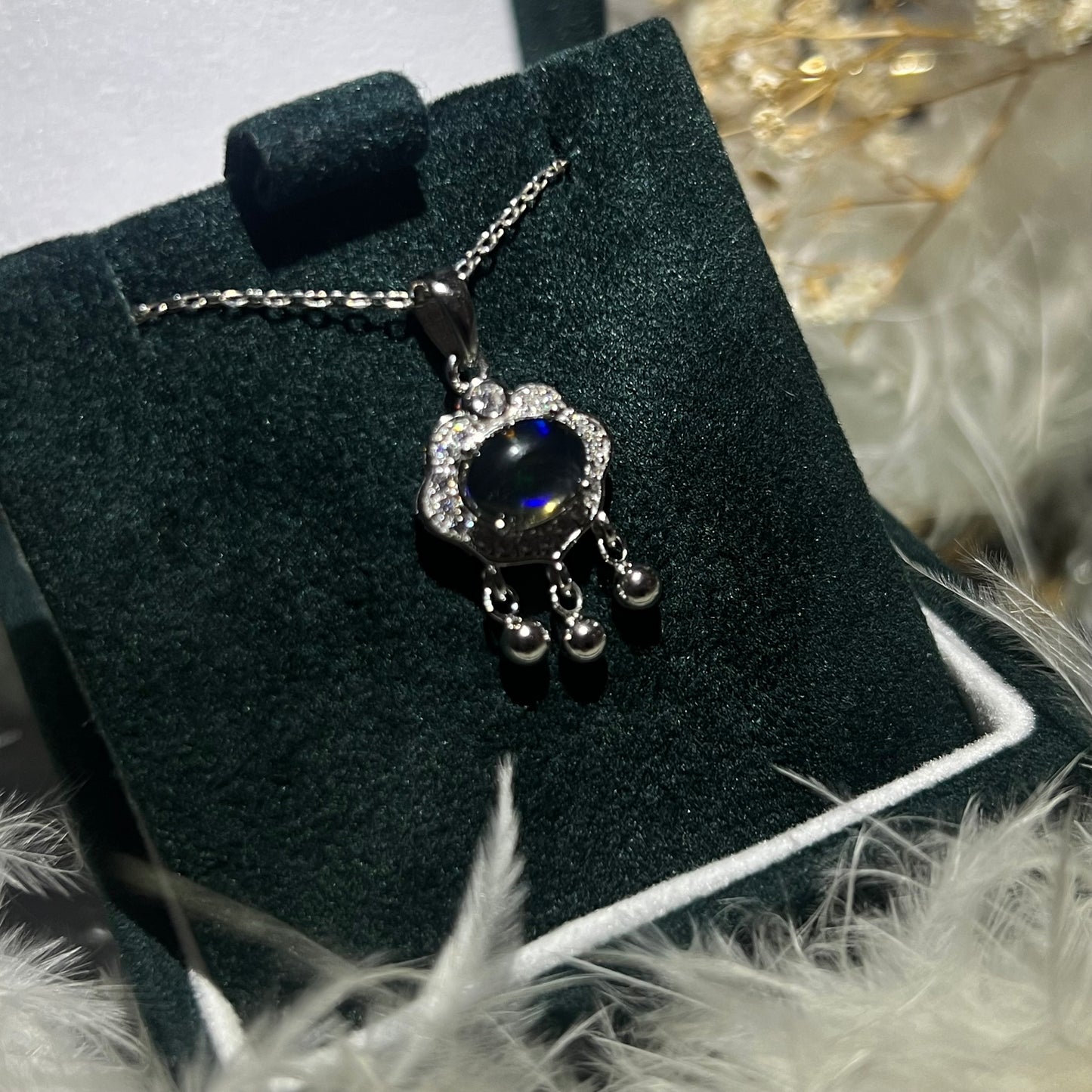 Black opal rain cloud 925silver pendant