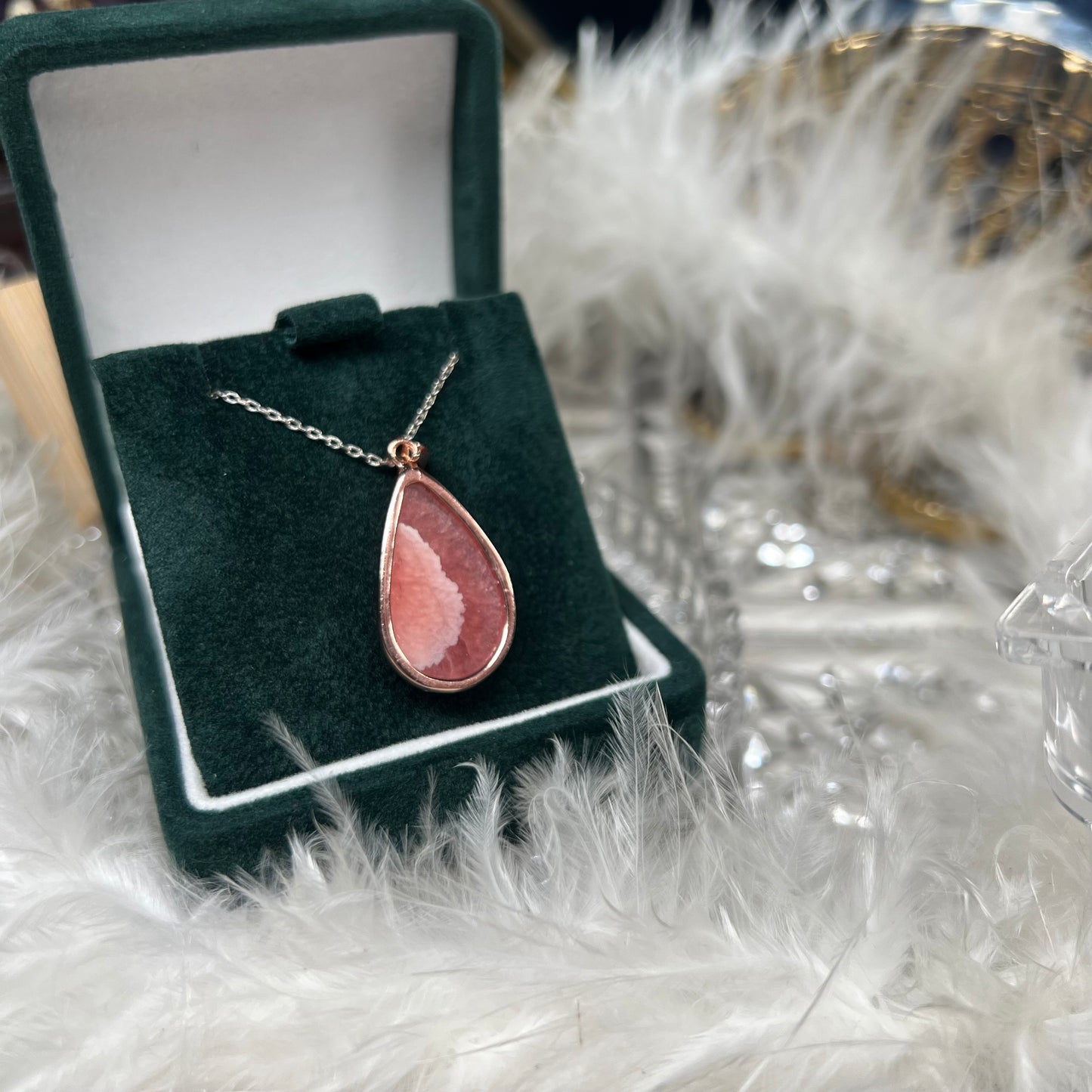 Rhodochrosite rose gold 925silver pendant