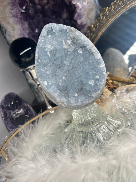 Celestite egg carving